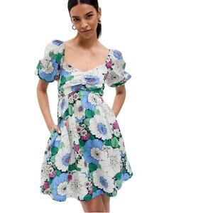 Gap Women's Short Puff Sleeve Mini Dress Blue And White Floral Print Size XS